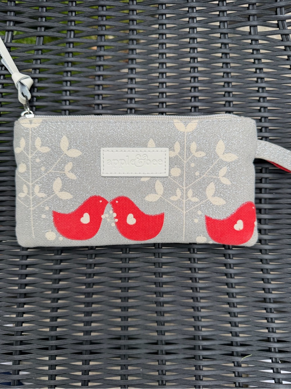 🍎 Apple & Bee Organic Cotton Hemp Leather Clutch Wallet Bird Print